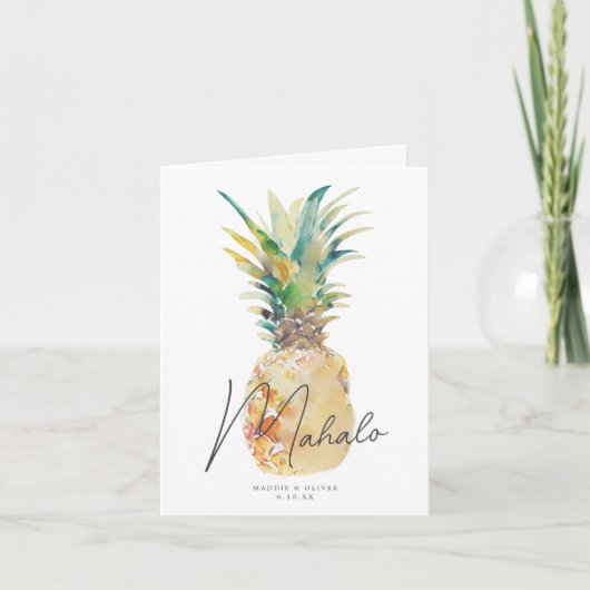Waterverf Ananas Tropische Bestemming Bruiloft Bedankkaart (Voorkant)