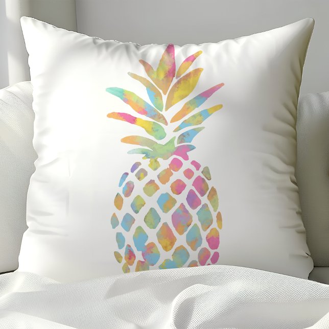 Waterverf ananas Tropische regenboog Kussen (Creator heeft geüpload)