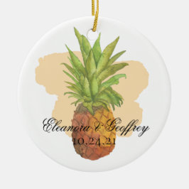 Waterverf ananas tropische zomer bruiloft foto keramisch ornament