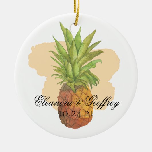 Waterverf ananas tropische zomer bruiloft foto keramisch ornament (Voorkant)