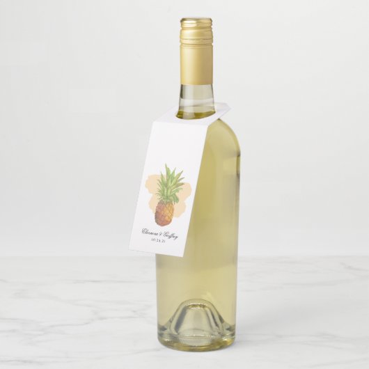 Waterverf Ananas Tropische Zomerbruiloft Flessenhanger (Schuin)