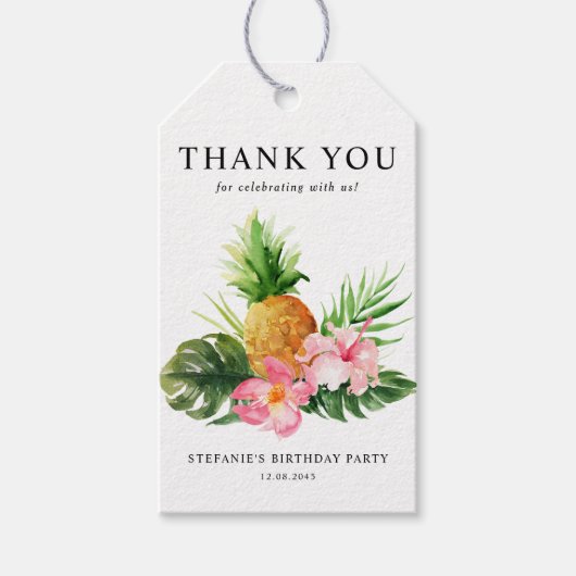 Waterverf Ananas Verjaardagsfeest Dank Je Cadeaulabel (Voorkant)