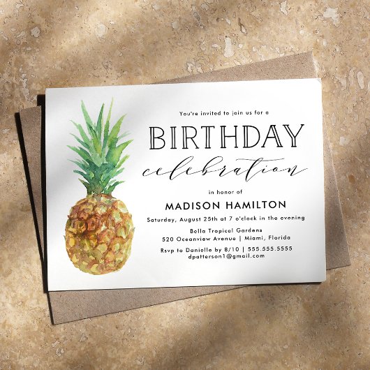 Waterverf Ananas Verjaardagsfeestje Kaart