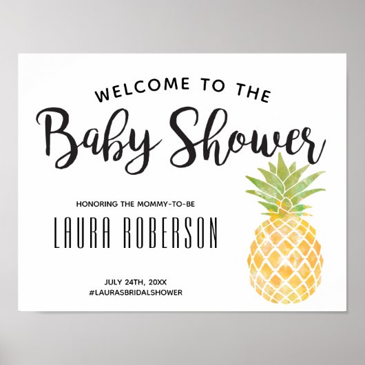 Waterverf ananas | Welkomstteken Baby shower Poster (Voorkant)