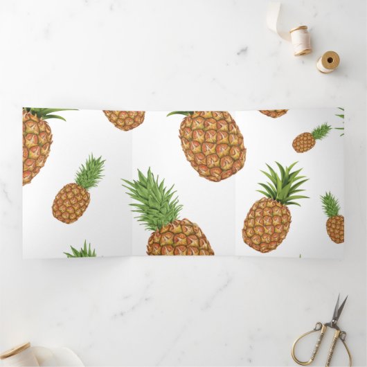 Waterverf ananaspatroon 1 drieluik wenskaart (Binnen)