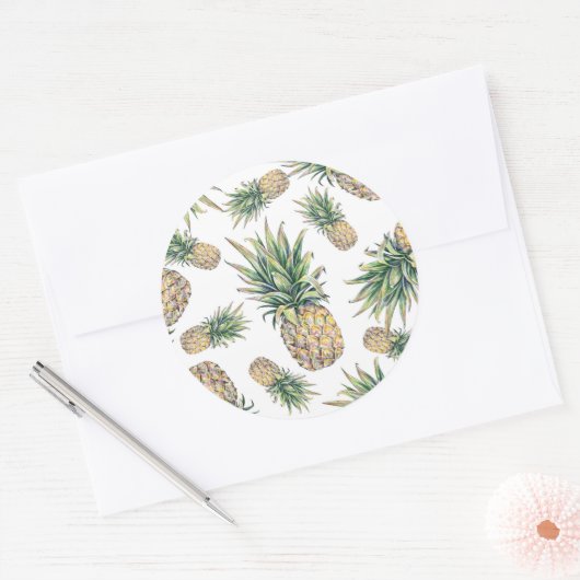 Waterverf ananasslepatroon ronde sticker (Envelop)