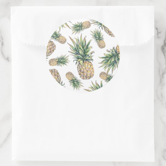 Waterverf ananasslepatroon ronde sticker (Tas)