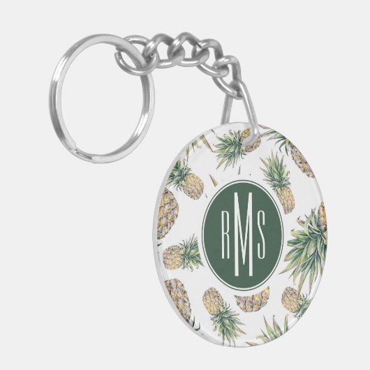 Waterverf ananasslepatroon sleutelhanger (Voorkant Links)