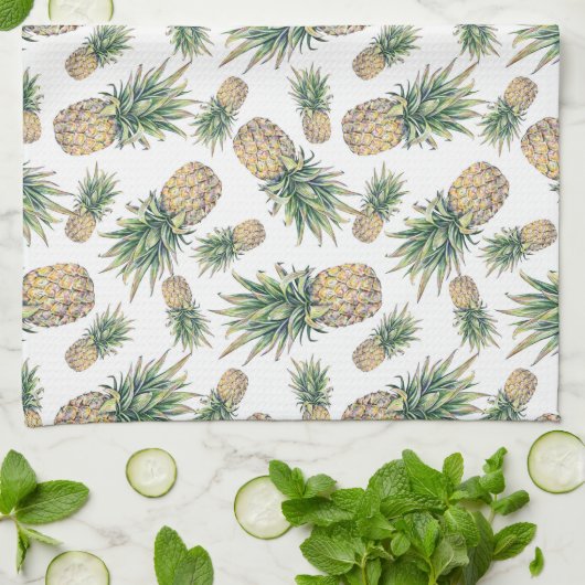 Waterverf ananasslepatroon theedoek (Gevouwen)