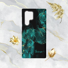 Waterverf Anastasia Zwart en Groen Samsung Galaxy Hoesje