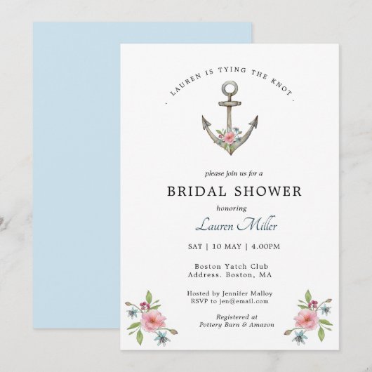 Waterverf Anchor Bridal doucheuitnodiging Aankondiging (Voorkant / Achterkant)
