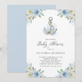 Waterverf Anchor en Blue Flowers Boy Baby shower Kaart (Voorkant / Achterkant)