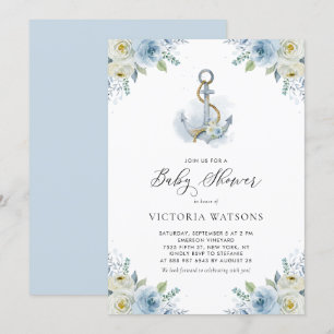 Waterverf Anchor en Blue Flowers Boy Baby shower Kaart