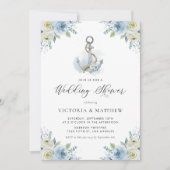 Waterverf Anchor en Blue Flowers Wedding Shower Kaart (Voorkant)