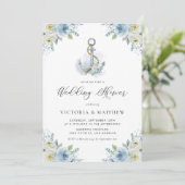 Waterverf Anchor en Blue Flowers Wedding Shower Kaart (Staand voorkant)