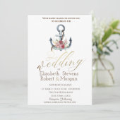 Waterverf Anchor Flowers Nautical Wedding Kaart (Staand voorkant)