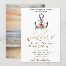 Waterverf Anchor Flowers Nautical Wedding Kaart