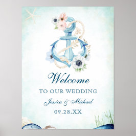 Waterverf Anchor Flowers Starfish Beach Weddenscha Poster