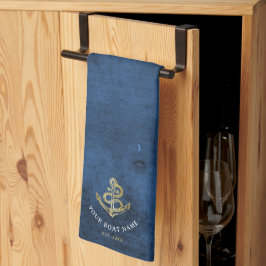 Waterverf Anchor Nautical Add Boat Name Navy Blue Theedoek