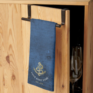 Waterverf Anchor Nautical Add Boat Name Navy Blue Theedoek