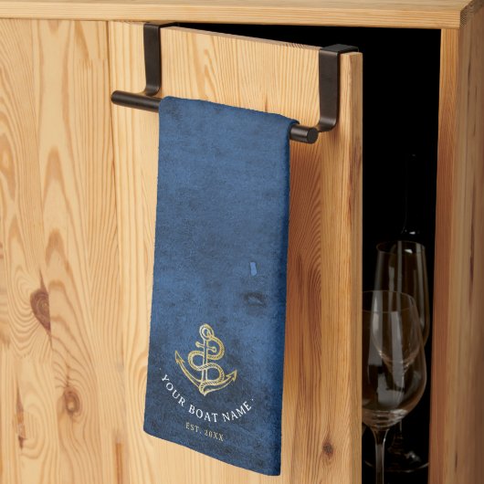 Waterverf Anchor Nautical Add Boat Name Navy Blue Theedoek (Derde Gevouwen)