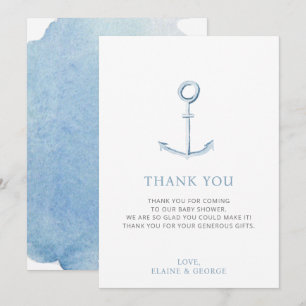 Waterverf Anchor Nautical Blue Beach Baby shower Bedankkaart