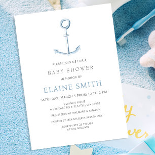 Waterverf Anchor Nautical Blue Beach Baby shower Kaart