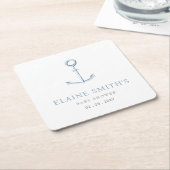 Waterverf Anchor Nautical Blue Beach Baby shower Kartonnen Onderzetters (Schuin)