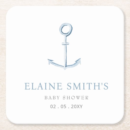 Waterverf Anchor Nautical Blue Beach Baby shower Kartonnen Onderzetters (Voorkant)
