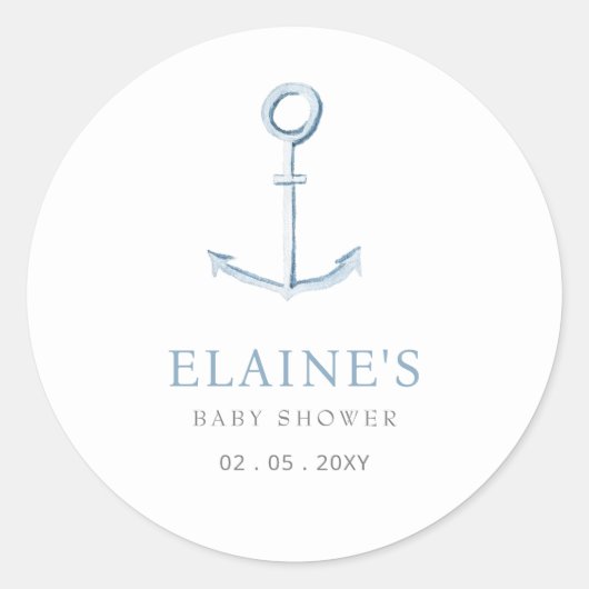 Waterverf Anchor Nautical Blue Beach Baby shower Ronde Sticker (Voorkant)