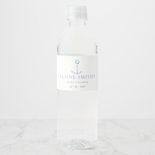 Waterverf Anchor Nautical Blue Beach Baby shower Waterfles Etiket (Voorkant)