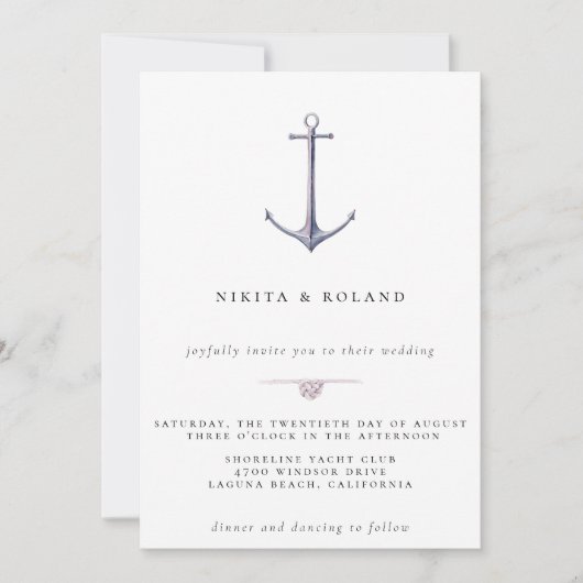 Waterverf Anchor Nautical Wedding Uitnodiging (Voorkant)