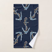 Waterverf Anchors Navy Blue Bad Handdoek (Handdoek)