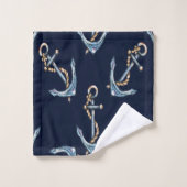 Waterverf Anchors Navy Blue Bad Handdoek (Wasdoekje)