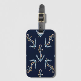 Waterverf Anchors Navy Blue Bagagelabel