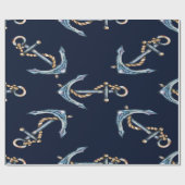 Waterverf Anchors Navy Blue Cadeaupapier (Vlak)