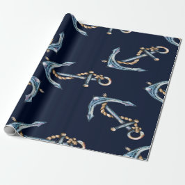Waterverf Anchors Navy Blue Cadeaupapier