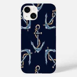 Waterverf Anchors Navy Blue Case-Mate iPhone 14 Hoesje