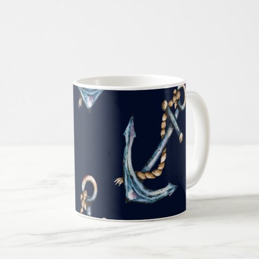 Waterverf Anchors Navy Blue Koffiemok (Voorkant rechts)