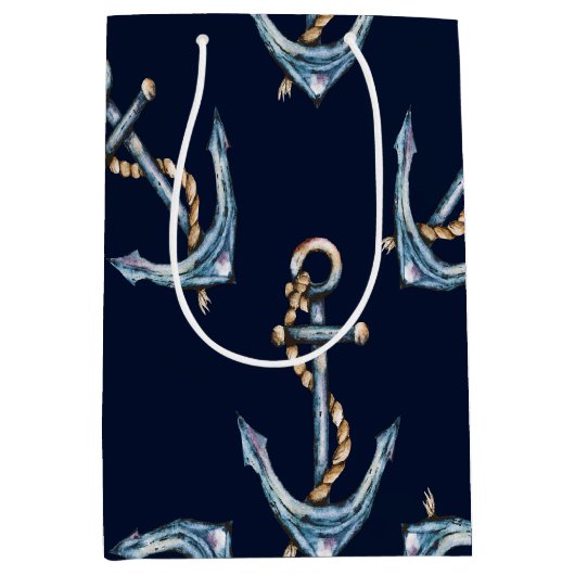 Waterverf Anchors Navy Blue Medium Cadeauzakje (Voorkant)