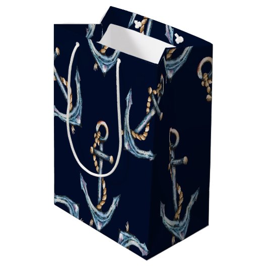 Waterverf Anchors Navy Blue Medium Cadeauzakje (Achterkant Gekanteld)