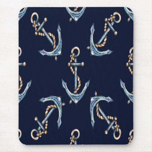Waterverf Anchors Navy Blue Muismat (Voorkant)