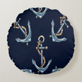 Waterverf Anchors Navy Blue Rond Kussen