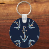 Waterverf Anchors Navy Blue Sleutelhanger (Voorkant)