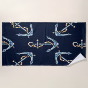 Waterverf Anchors Navy Blue Strandlaken