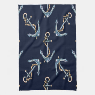 Waterverf Anchors Navy Blue Theedoek
