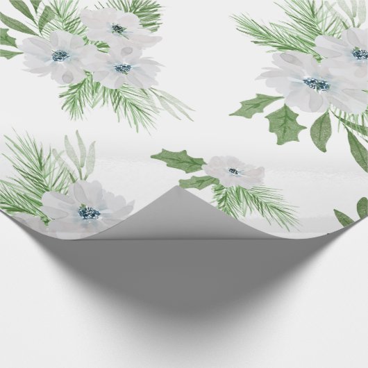 Waterverf-anemon- en -spar-patroon cadeaupapier (Hoek)