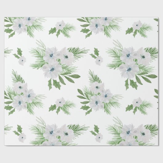 Waterverf-anemon- en -spar-patroon cadeaupapier (Vlak)