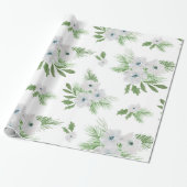 Waterverf-anemon- en -spar-patroon cadeaupapier (Uitgerold)