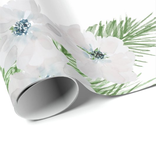 Waterverf-anemon- en -spar-patroon cadeaupapier (Rol Hoek)